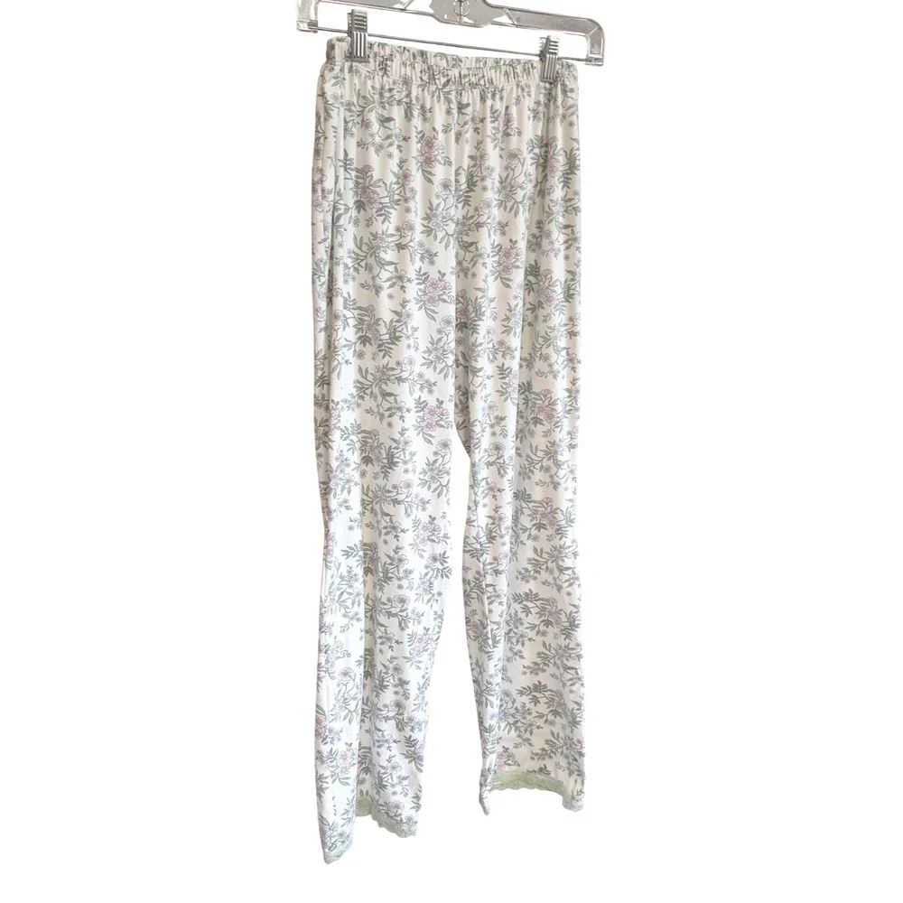 Elizabeth & Nicole Pajama Set Womens Small White Floral Lace Henley Loungewear
